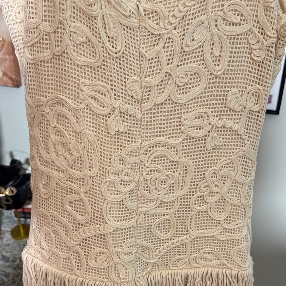 NWT Incredible Cream Crotchet Maxi Dress w/ Lots of Fringe Details Retail $1699! - Picture 8 of 12